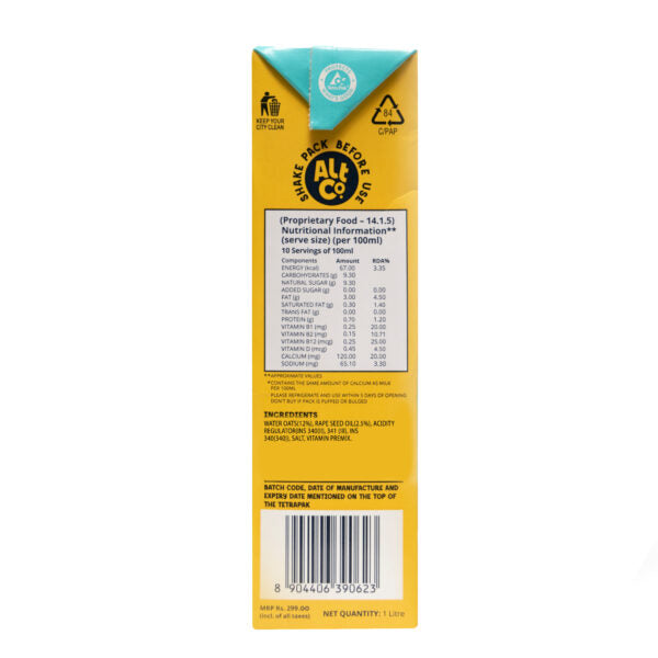 AltCo. Oat Drink - 1Ltr| Lactose-Free Milk| Gluten Free| Non-Dairy| Plant Based Milk